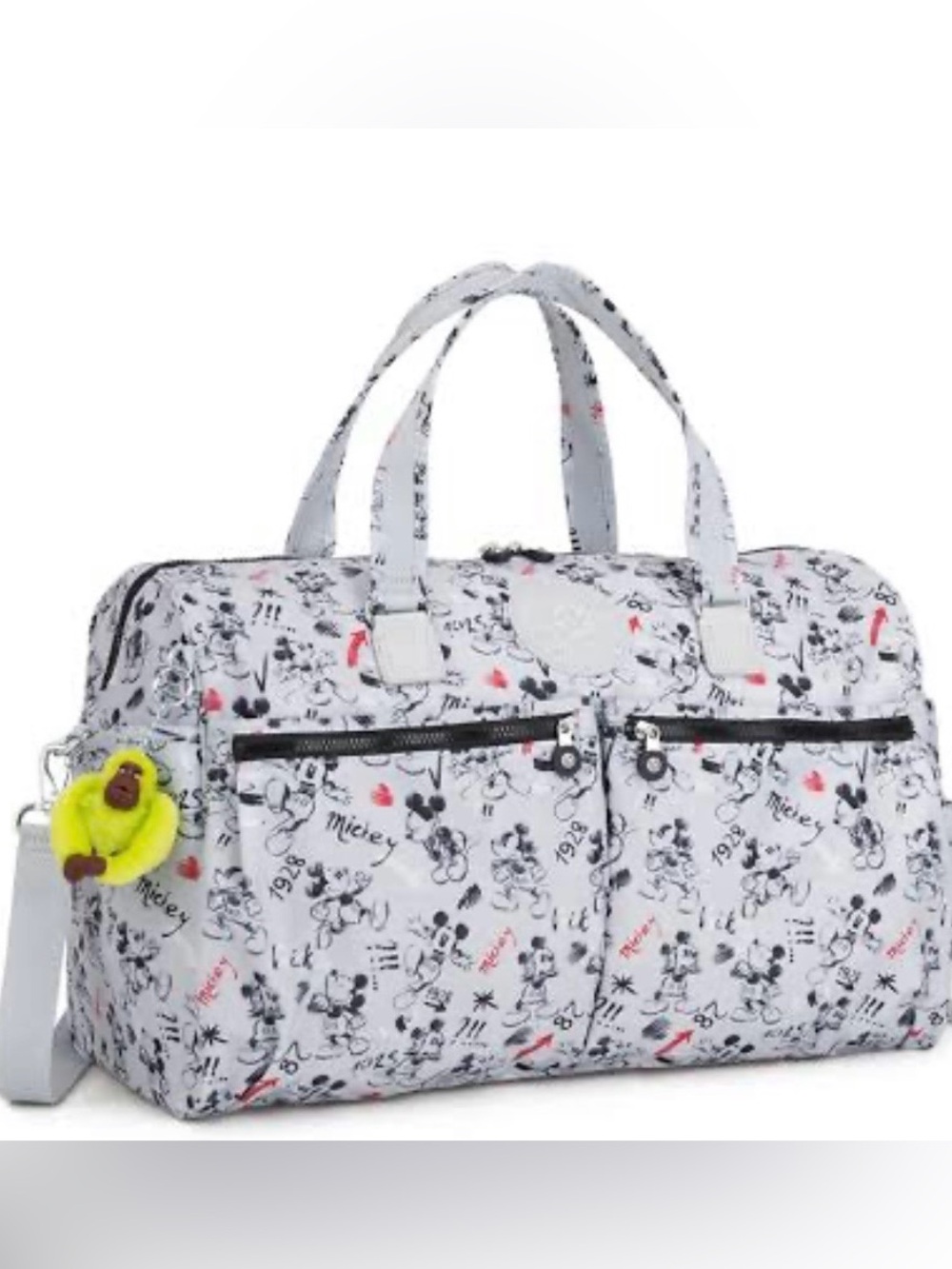 Kipling Mickey Mouse collab Travel Duffel Bag with Yellow Pom Keychain
